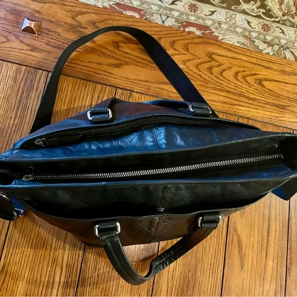 Coach Op Art Black Embossed Leather Messenger Bag